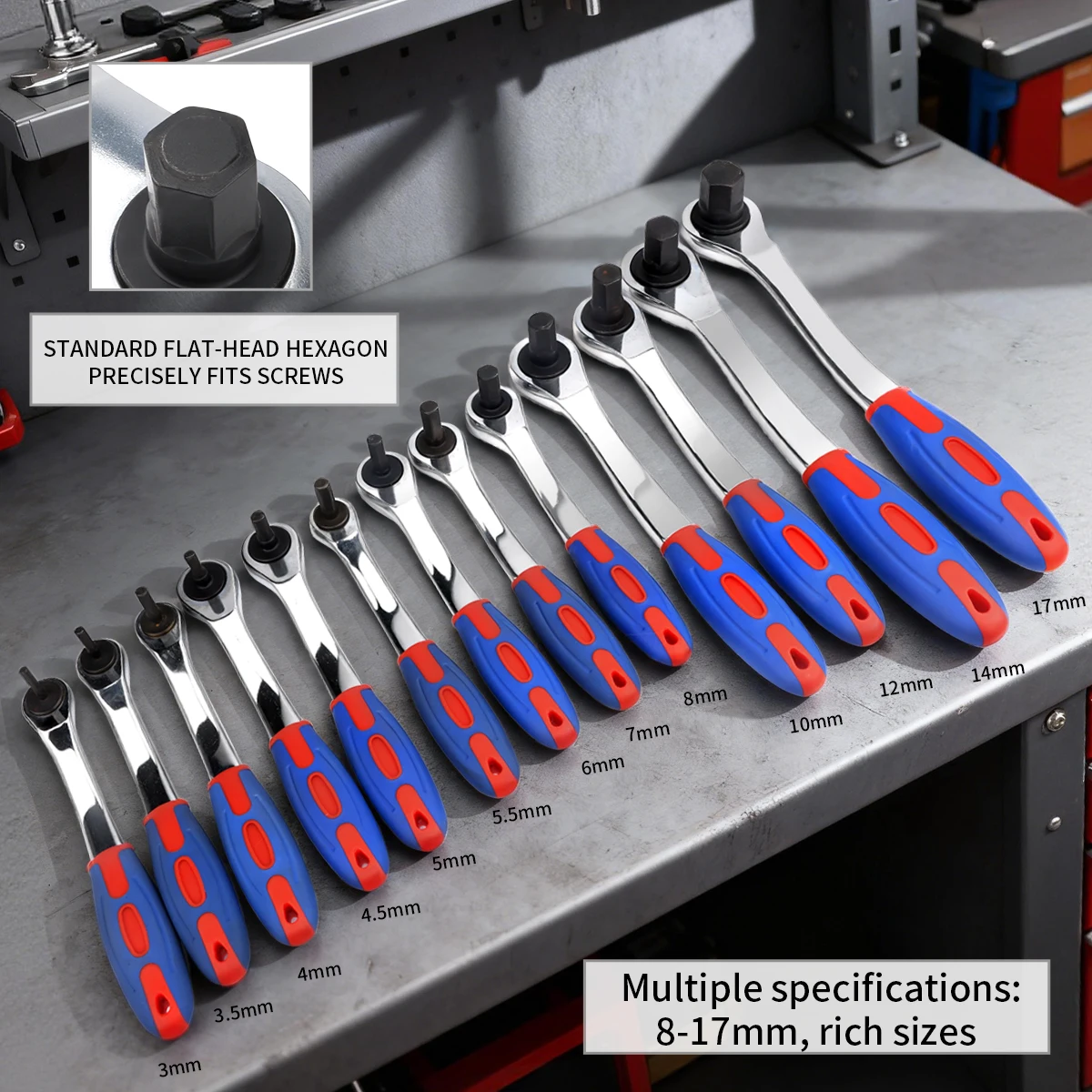 Reversible Ratchet Allen Key Wrench Ratcheting Hex Bolt Spanner