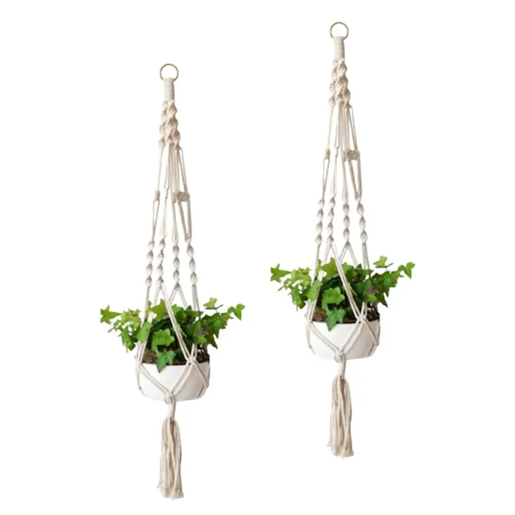 

2Pcs Cotton Rope Hanging Basket Durable Knitting Design Use Flowerpot String Bag Plant Net Bag