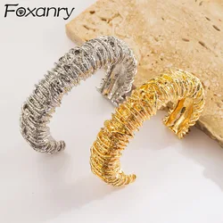 Foxanry Lines Weave Texture Cuff Bracelets For Women Couples Vintage Fashion Heavy Industry Creative Hip Hop Party Jewelry Gifts