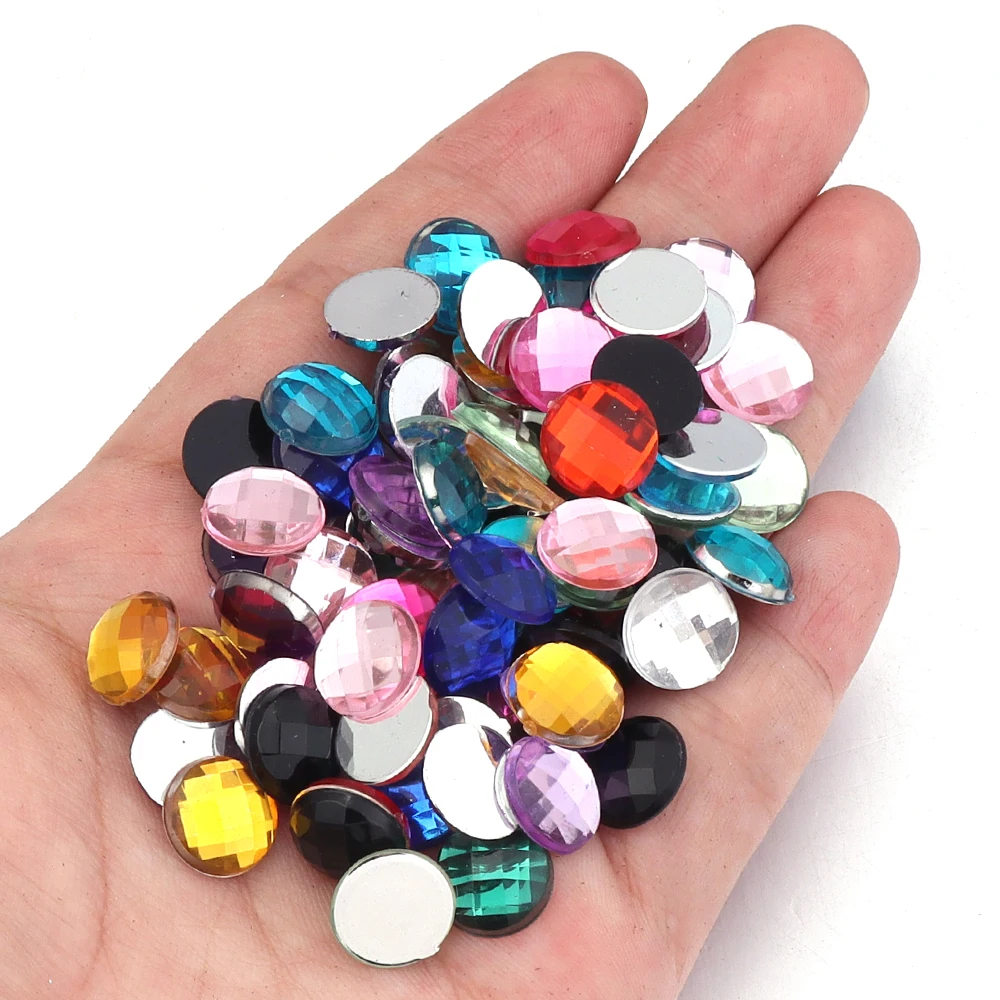 

200 шт./лот, граненая акриловая нашивка с плоской задней частью, круглая красочная паста для изготовления ювелирных изделий, украшения одежды своими руками