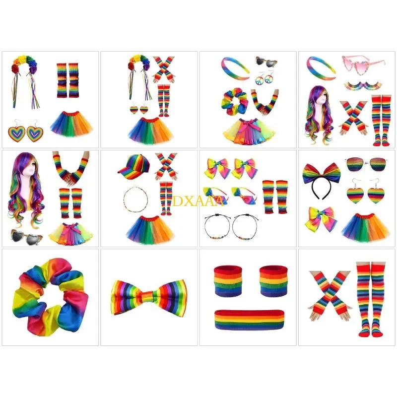 

DXAA Rainbow Costume Accessories Rainbow Tutus Skirt Flower Headband Rainbow Outfits