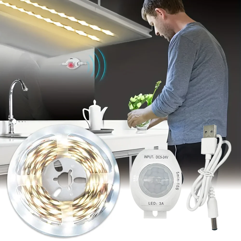 5V Body Sensor Turtle Back Light Strip Warm and white two lights, suitable for bedside, stairs, closet lighting, etc.