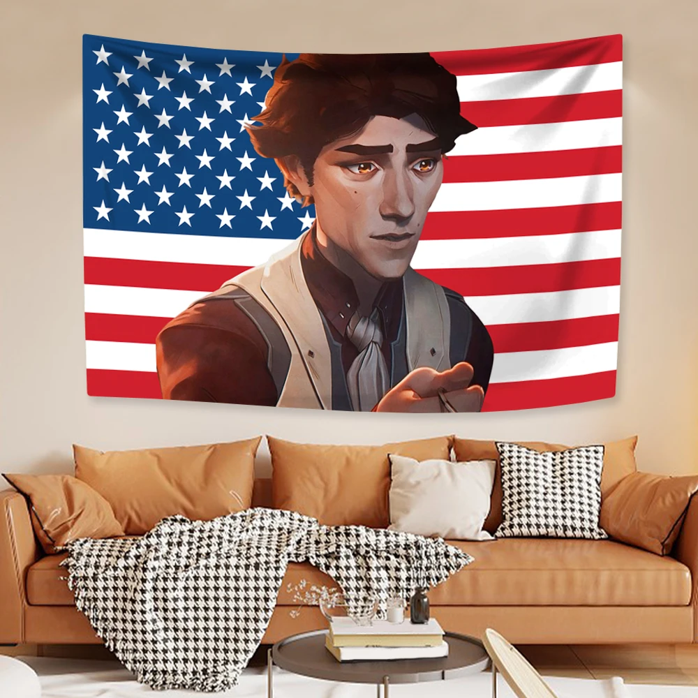 Game Arcanes Tapestry Viktors Jinxs Vis American Flag Anime Home Decor Wall Hanging Bedroom Dorm Background Sofa Blanket