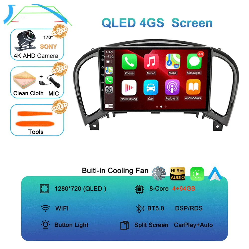 Android 16 videospeler Carplay Auto voor Nissan Juke YF15 2010 - 2014 Multimedia autoradio WiFi+4G DSP 2 DIN touchscreen