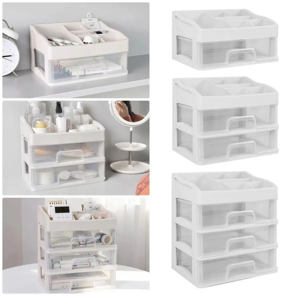 1Pcs 2/3/4 Tiers Cosmetic Make-Up Storage Organiser Jewellery Box Makeup Case With Drawer Simple And Transparent Sorting Shelf