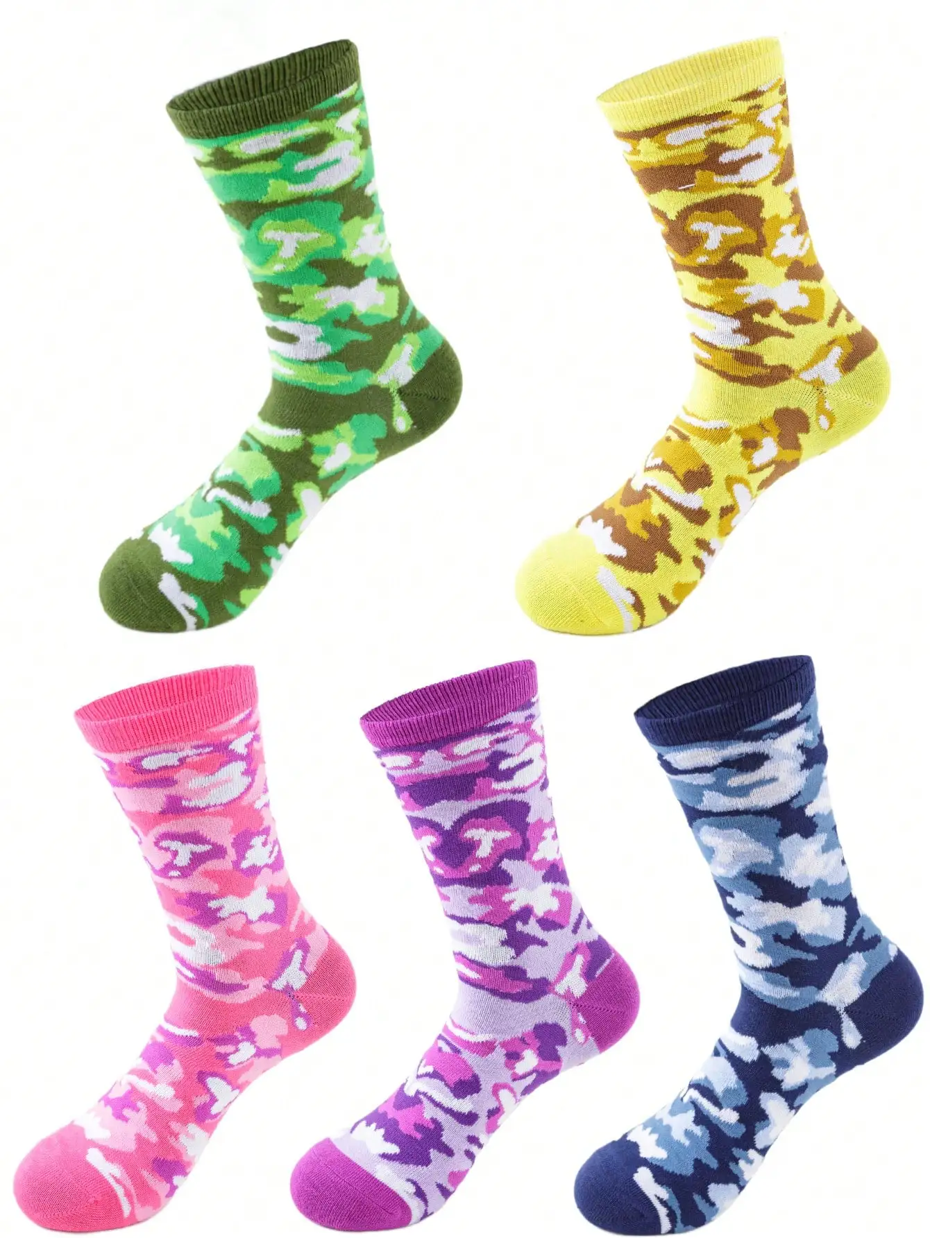 5 Pairs/sets Of Women\'s Four Seasons Warm American Street Style Camouflage Pattern Suitable for Daily Festivals and Outings