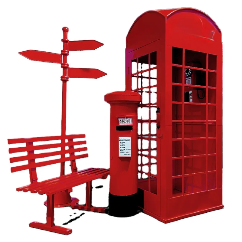 

Hot Sale Public Telephone Booth Large Amusement Park Decoration Handmade Metal 2M High Antique Telephone Booth