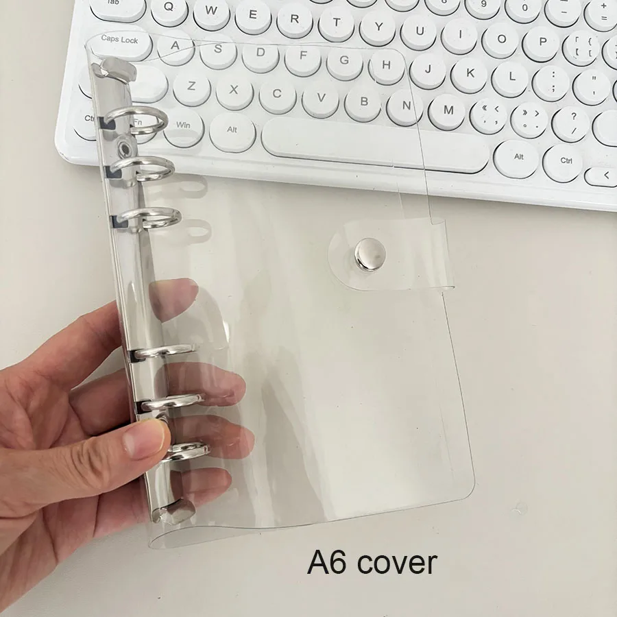 SKYSONIC A5/A6/A7 Clear Binder Cover, 6 Holes Loose Leaf PVC Notebook Case, DIY Journal Diary Book
