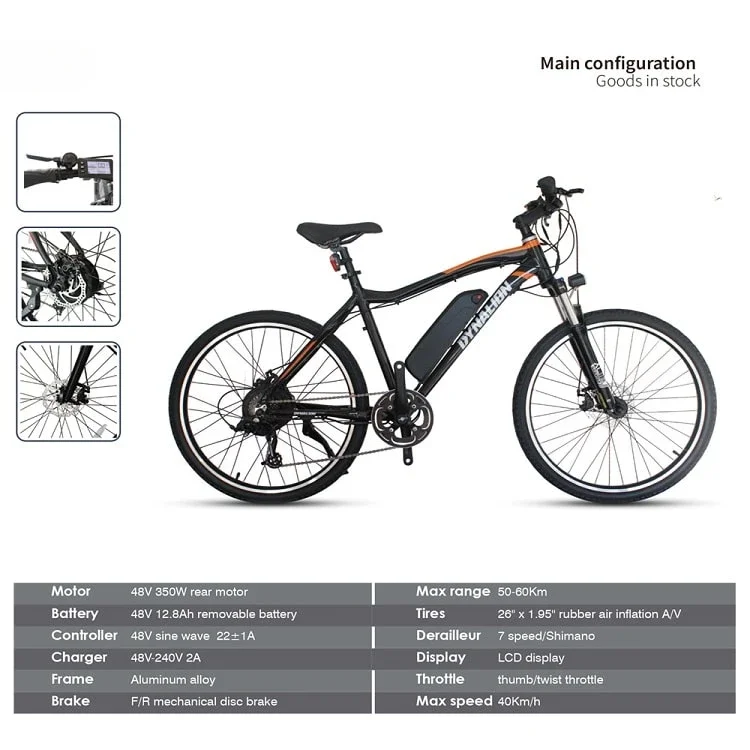 Stocks China Electric Bicycle 48v 350w Motor 12.8Ah Lithium Battery Mountainbike