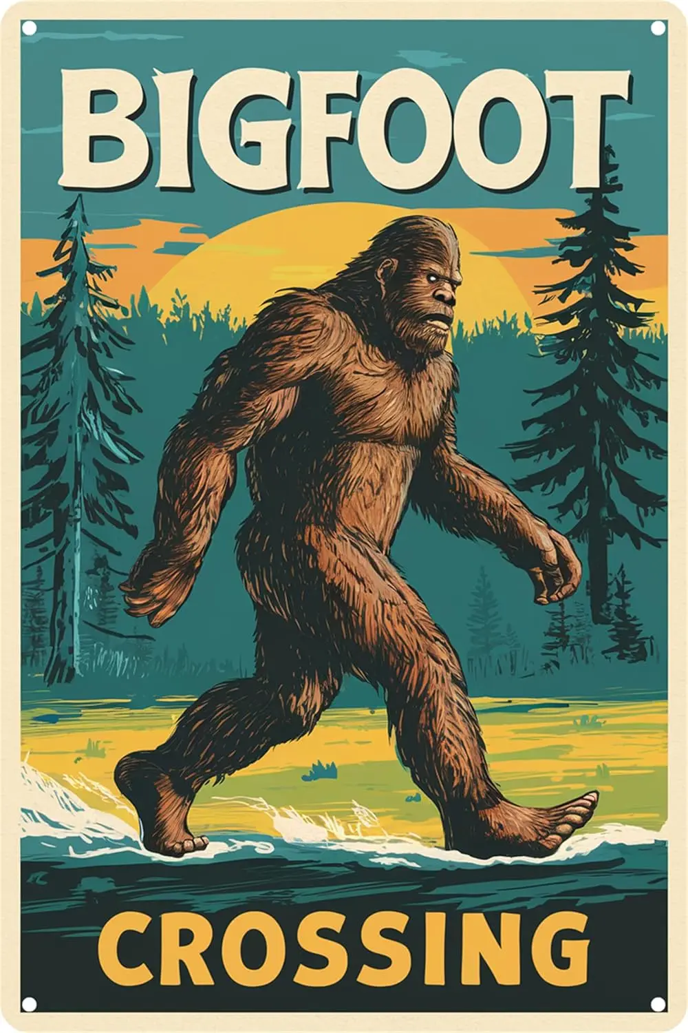 Sasquatch Metal Signs Bigfoot Crossing Tin Signs Vintage Room Decor Aesthetic Wall Art Sign Gift for Garage Bathroom Living R