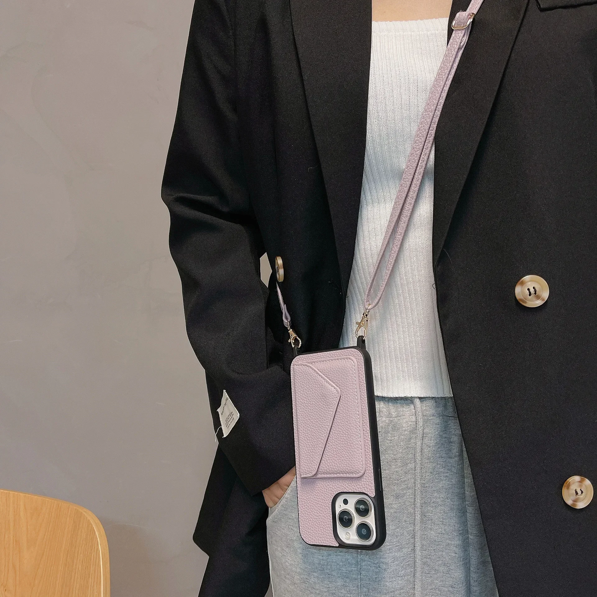 Capa de couro com alça ajustável, estojo para telefone, porta-cartão carteira, iPhone 16, 15, 14 Plus, 13, 12, 11 Pro Max