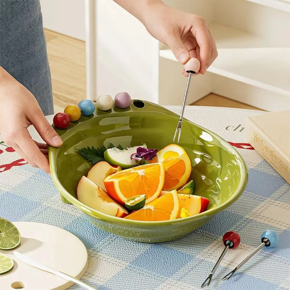 1 PC Large Capacity Fruit Tray Set with 6 Forks for Family Gatherings Afternoon Tea Picnics Or Appetizers before Dinner
