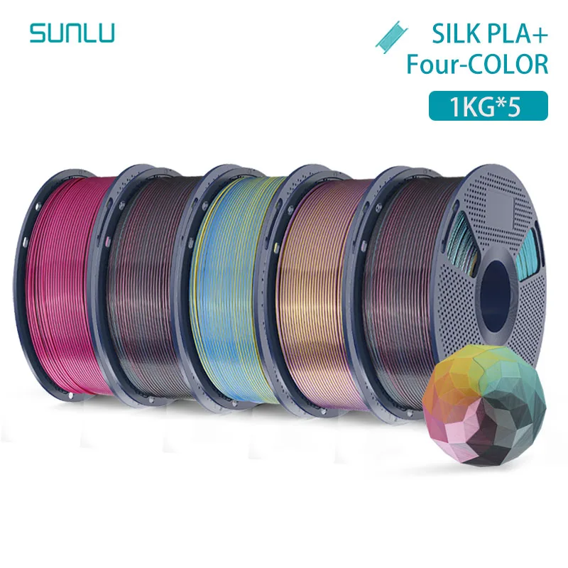 SUNLU 5KG Zijde PLA Plus Vier Kleuren Filament 1KG 1.75mm Pla + Rabinbow Vier Kleuren Netjes Wond 3D Filament voor 3D Printer