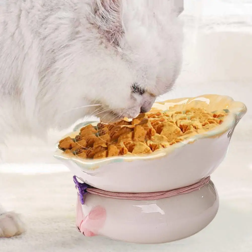 Elevated Cat Feeding Bowl Ceramic Elevated Cat Feeder Bowls with Non-slip Base Promotes Healthy Feeding Digestion for Indoor