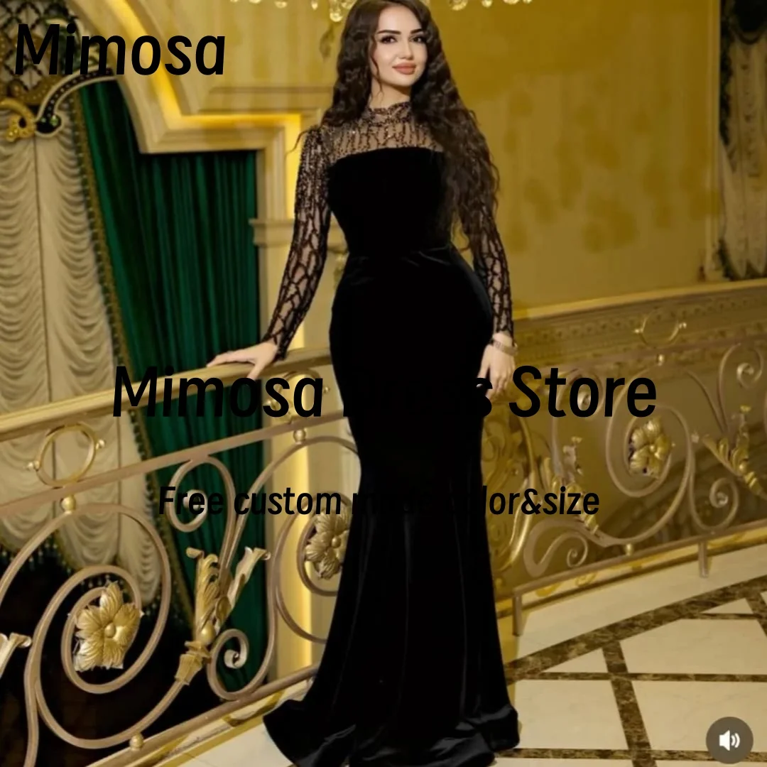 

Велюровые вечерние платья Mimosa с высоким воротником и длинными рукавами, платье для выпускного вечера на молнии сзади فساتين حف культуры премиálhibi индивидуально