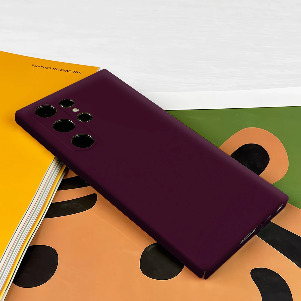 Solid Deep Plum Phone Case for Samsung Galaxy S26 S25 Ultra S24 S23 Ultra Plus Shockproof Double Layer Tough Back Cover