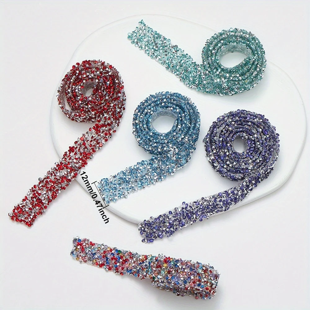 12Mm Self-Adhesive Resin rhinestone Trim Glitter Crystal Strass Tape Chain Ribbon Dia Sticker Belt Wedding Dress Garment Crafts