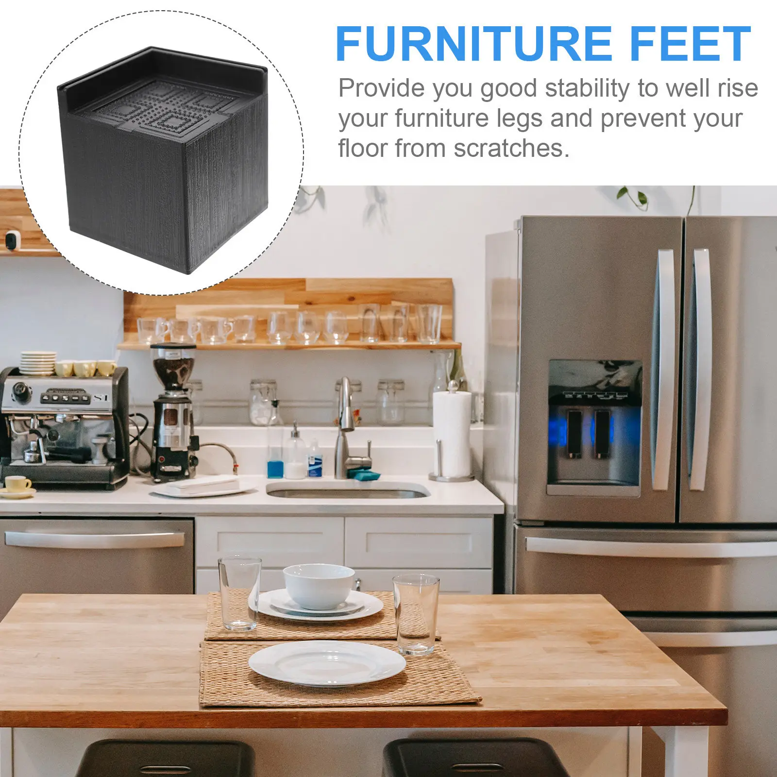 4pcs Heavy-Duty Rubber Bed Risers – Square Furniture Foot Pads for Height Adjustment & Noise Reduction