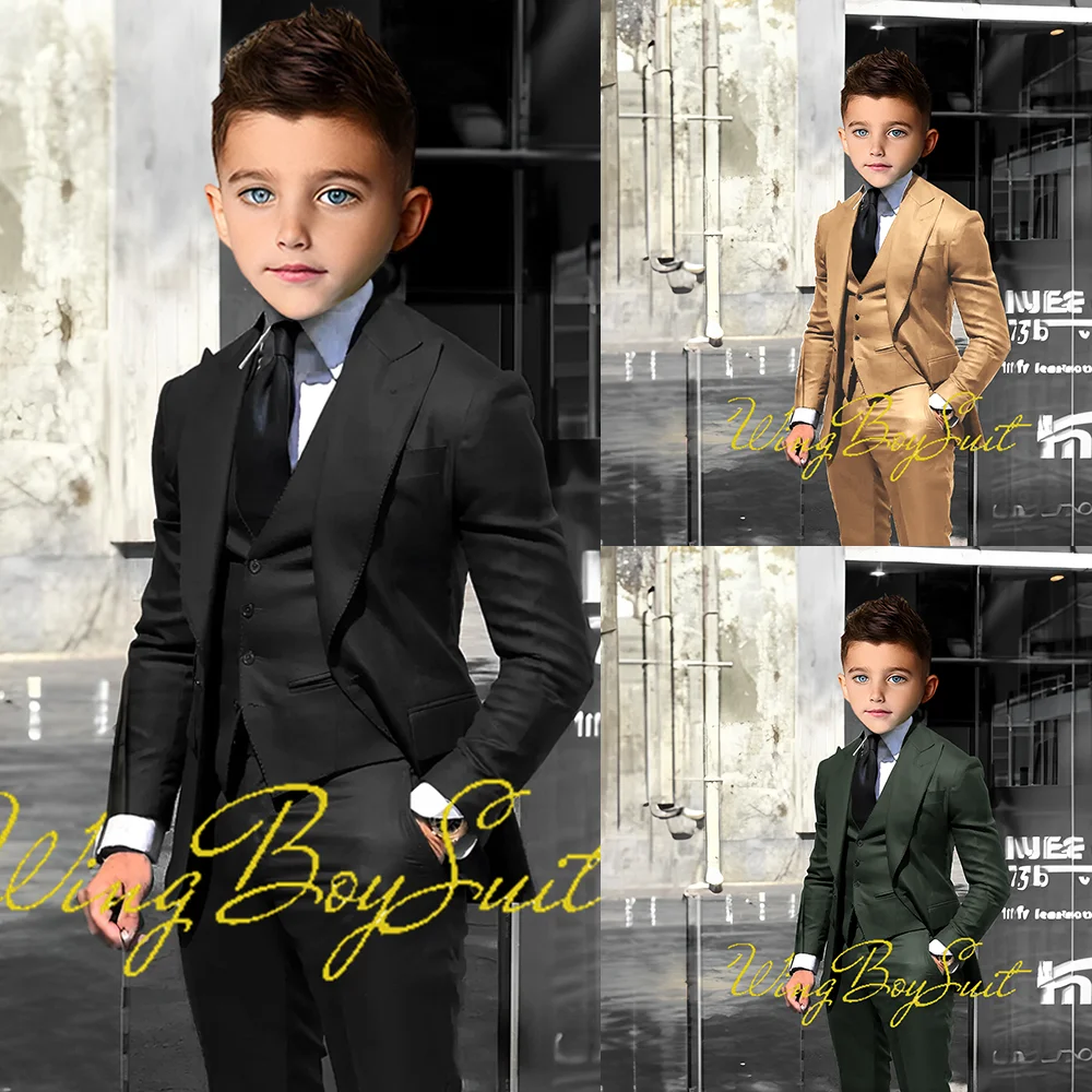 Traje más vendido para niños, chaqueta de negocios, pantalones, chaleco, conjunto de 3 piezas, esmoquin para niños, Blazer de caballero pequeño para