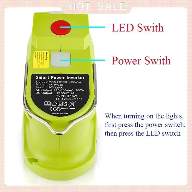 24-Hour Delivery 200W LED Work Light With Battery Inverter Lamp USB Power Bank For Ryobi 18V Li- Nickel P102 P103 P104 P107 P