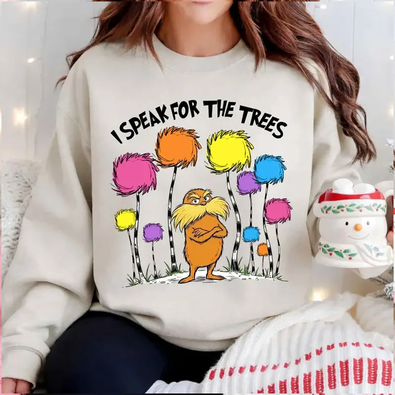 Sudadera con capucha oversize de manga larga con estampado 'I Speak for The Trees' y 'Love Reading Friends', para el Día del Lectura, estilo estético y anime