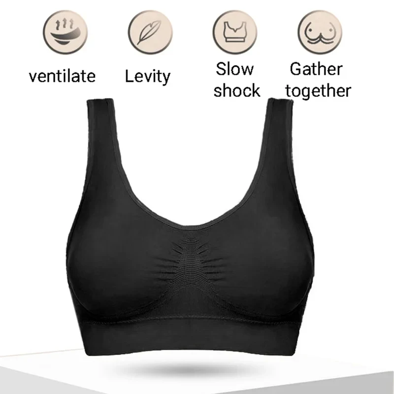 Women Seamless Bras Camisole Underwear Crop Top XXL 3XL Black Pure Color Sports Gym Running Fitness Yoga image 6
