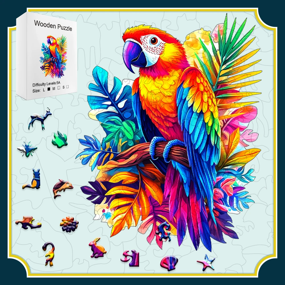 

Tropical Parrot & Flower Premium Wooden Puzzle | Vibrant Handcrafted Art | Challenging Adult & Family Brain-Teasing Game | Exqui