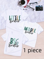 Little Middle Big Brother Matching T-Shirts for Casual Summer Tees with Letter Print Round Neck Short Sleeve for Family Outings