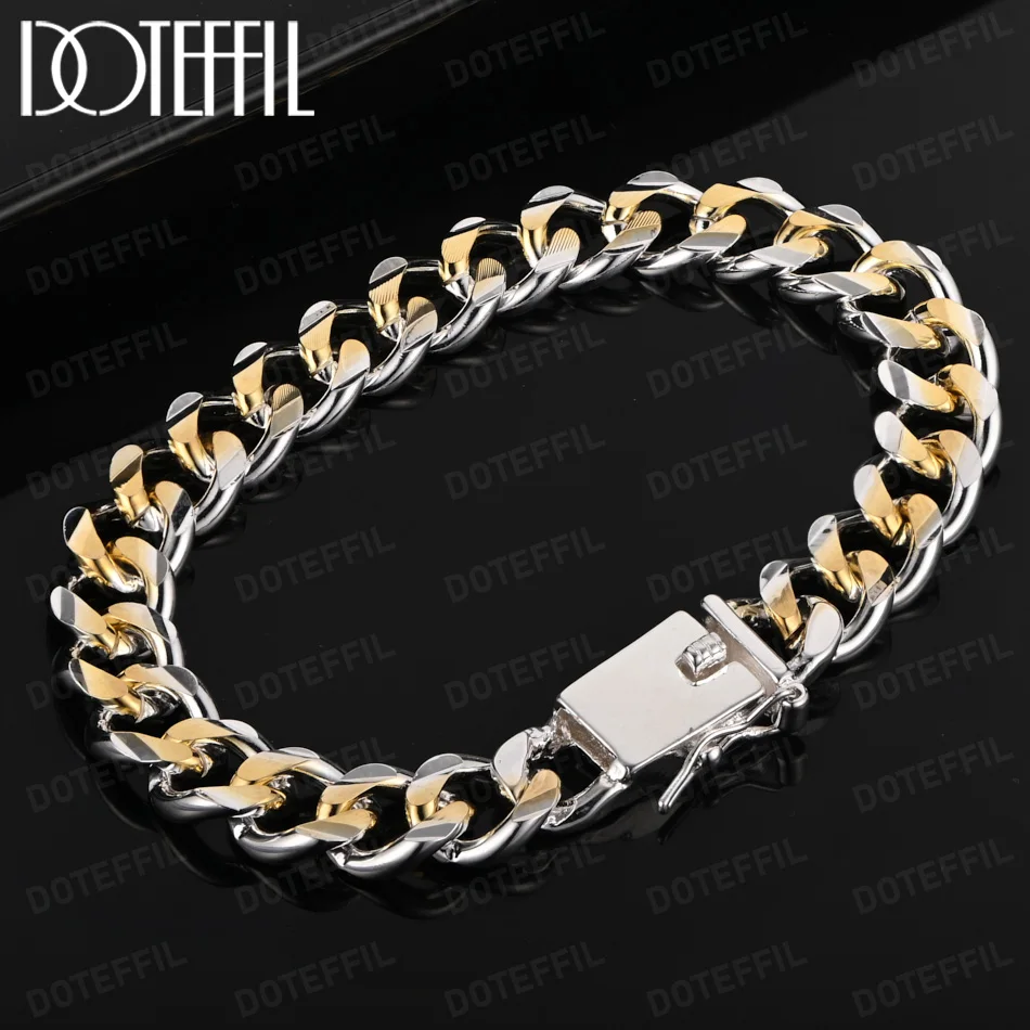 

DOTEFFIL 10MM Chain Bracelet 925 Sterling Silver For Women Man Wedding Engagement Party Jewelry