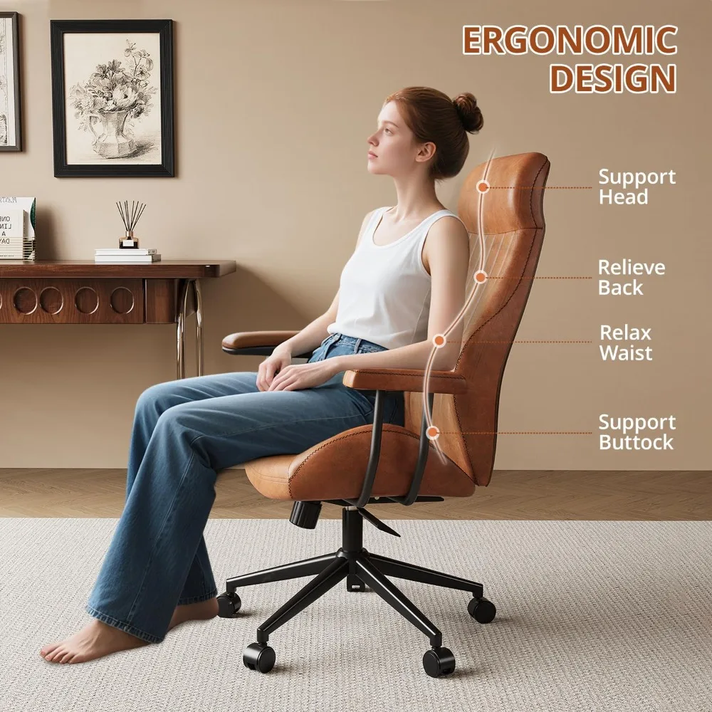 كرسي مكتب مريح عالي الظهر 330 رطل - كرسي مكتب دوار مستلق مع ارتفاع قابل للتعديل، وسائد سميكة للمراحة