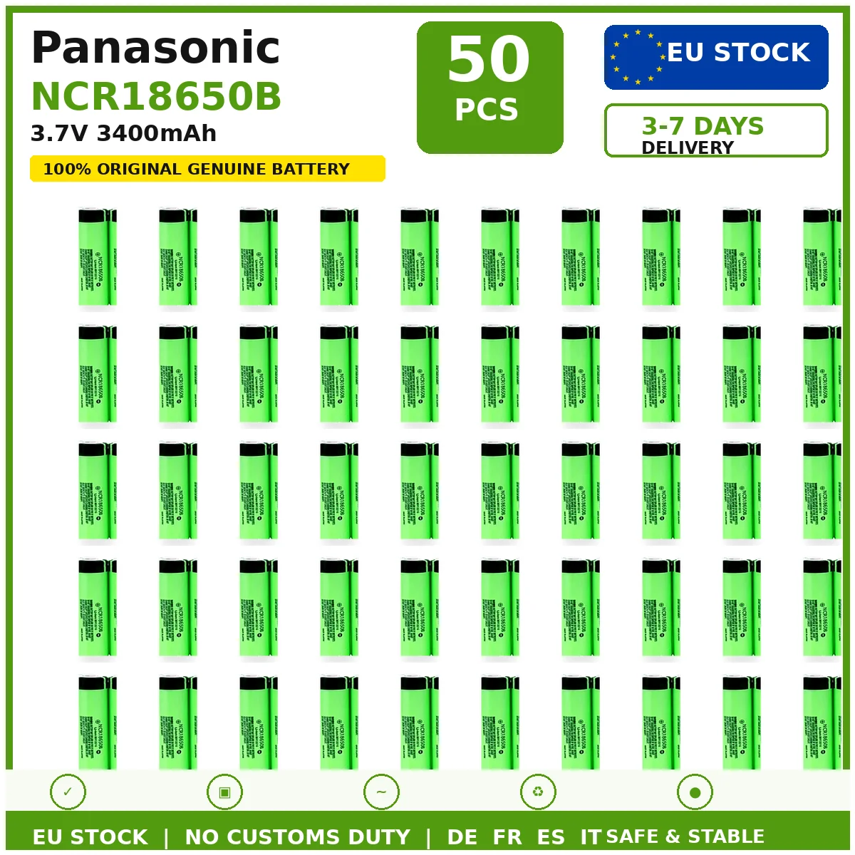 Original NCR18650B 3400mAh 3,7V 18650 wiederaufladbare Batterie mit Button-Top-Anschluss, Li-Ion-Zelle für Taschenlampe, tragbaren Ventilator, Rasierer, Stirnlampe, Powerbank, EU-Schnellversand