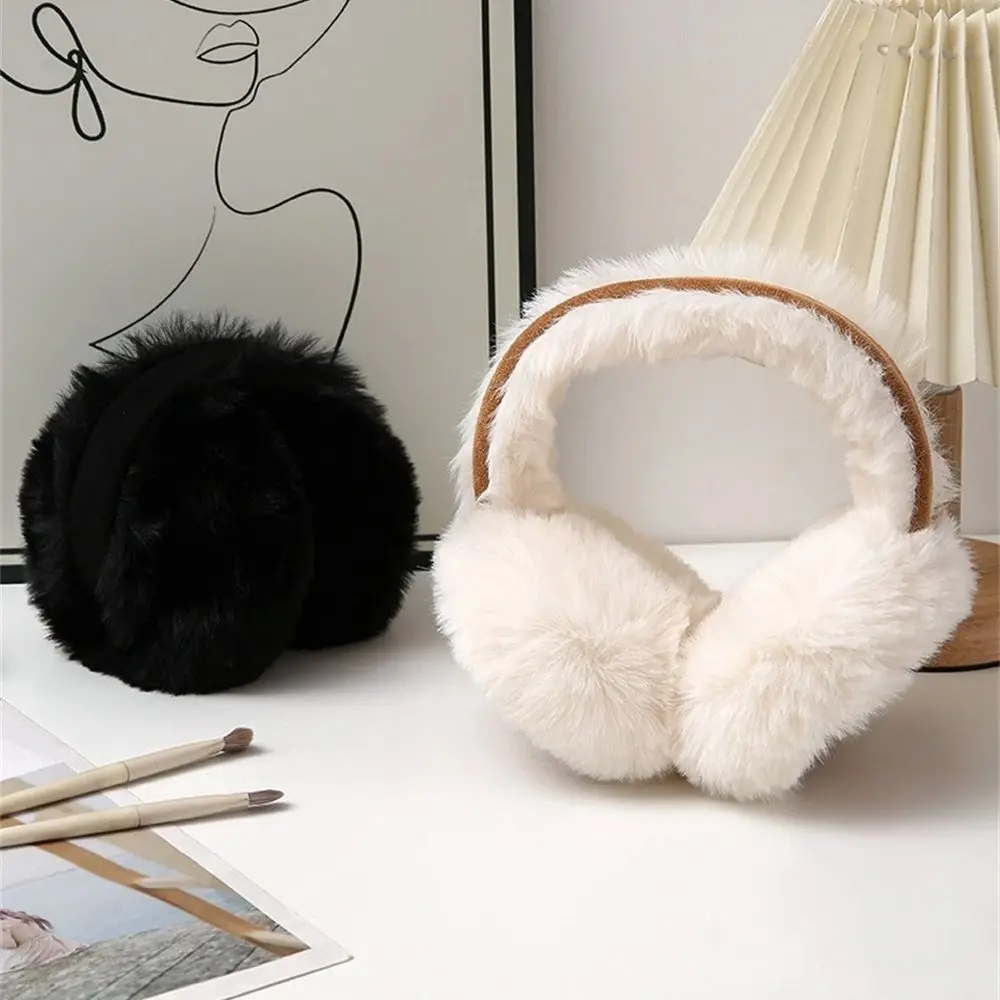 Orejeras portátiles plegables y cálidas para invierno, orejeras esponjosas de piel de conejo para auriculares, cubierta gruesa para las orejas con