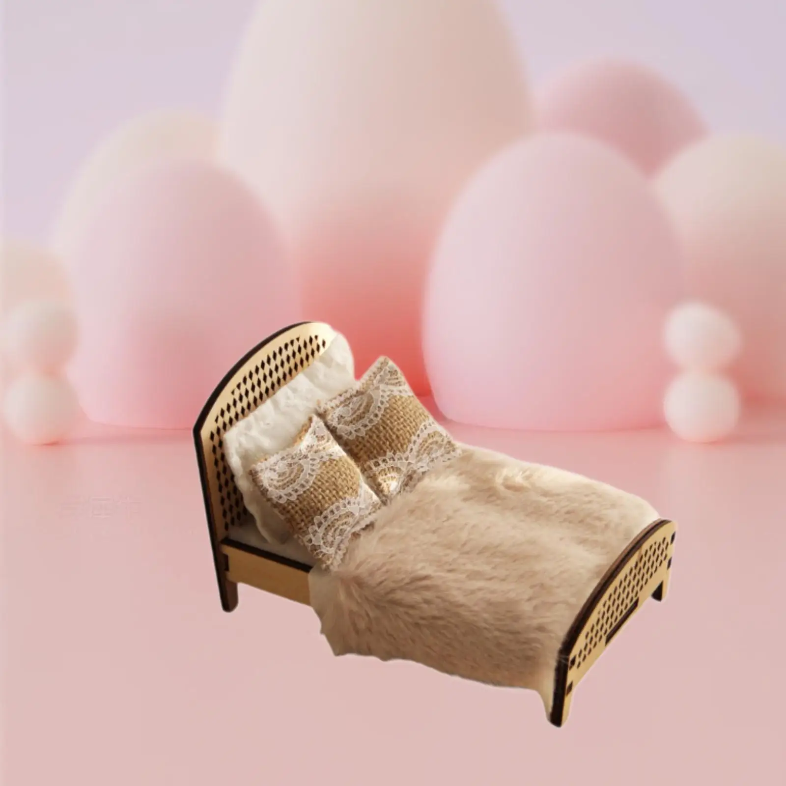 1:12 Scale Dollhouse Double Bed Miniature Bed DIY Scene Bedroom Micro Scene Mini Bed Accessory Miniature Dollhouse Furniture - view 4