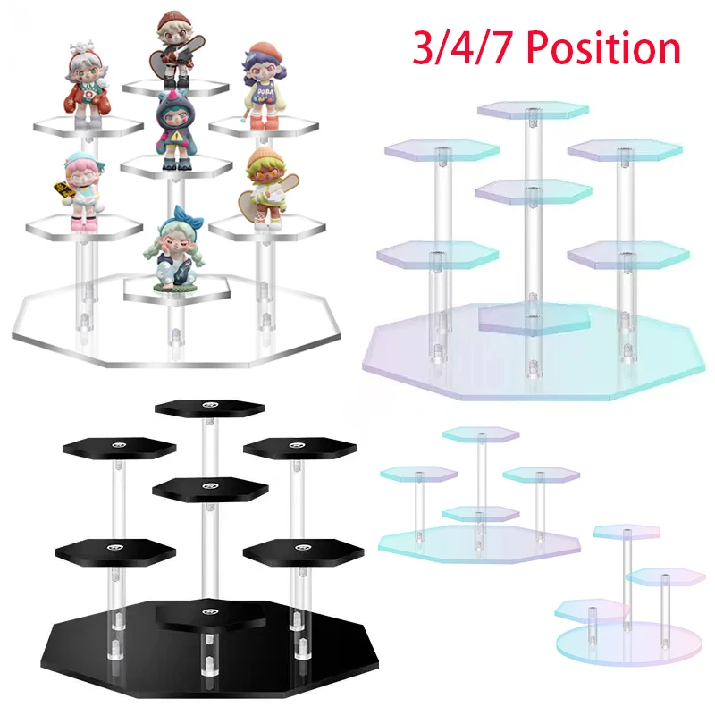 Dazzling Colorful Acrylic Display Stand for Blind Box Toys, 3/4/7 Position Storage Shelf for Cupcakes, Cosmetics and Jewellery