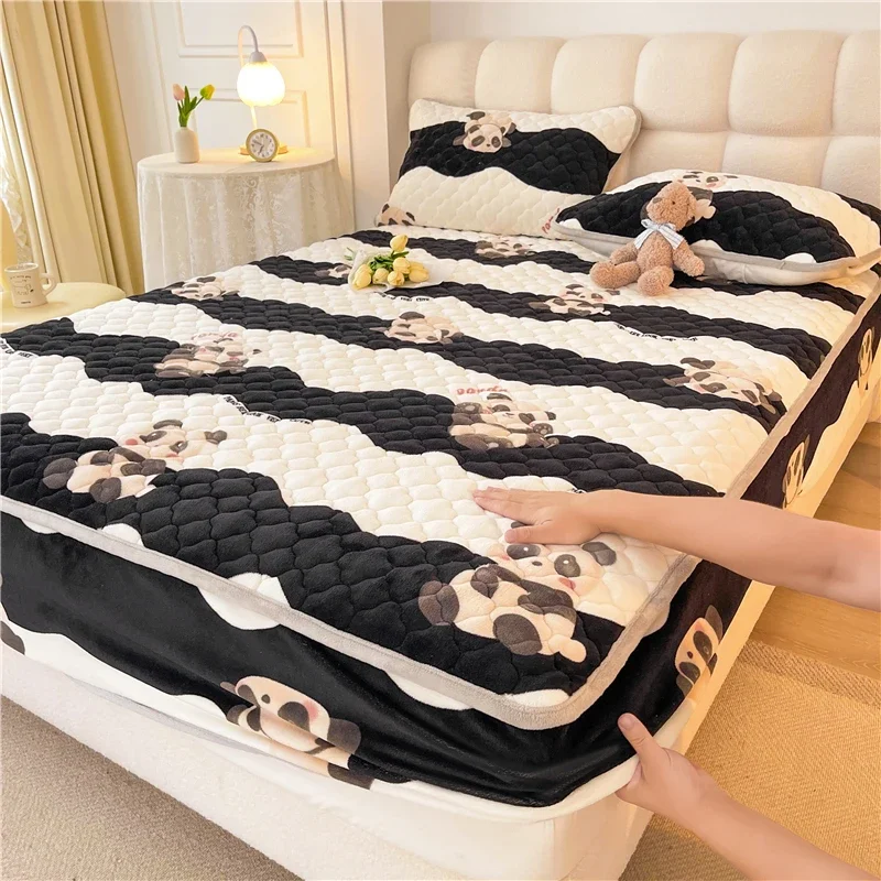 Thickened Mattress Covers Velvet Bed Cover Quilted Fitted Sheet fundas de colchón Cartoon Style Bedspread for Kid(No Pillowcase)