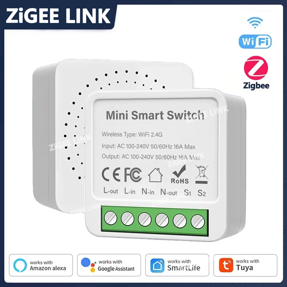 Tuya Zigbee/Wifi MINI commutateur intelligent avec contrôle bidirectionnel interrupteur d'éclairage sans fil automatisation intelligente fonctionne avec Alexa Google Home