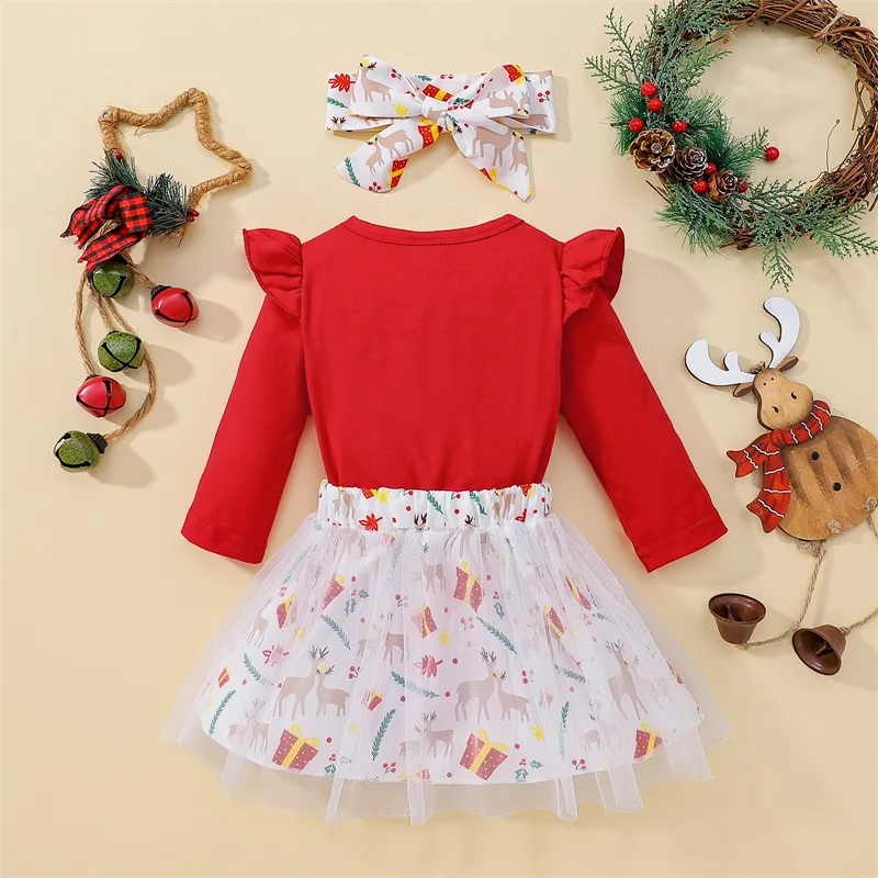 Tenue d'Hiver pour Fille, Barboteuse Imprimée AdtosReindeer avec Jupe en Tulle et Bandeau de Sauna à Nministériels d Assressentipour Noël