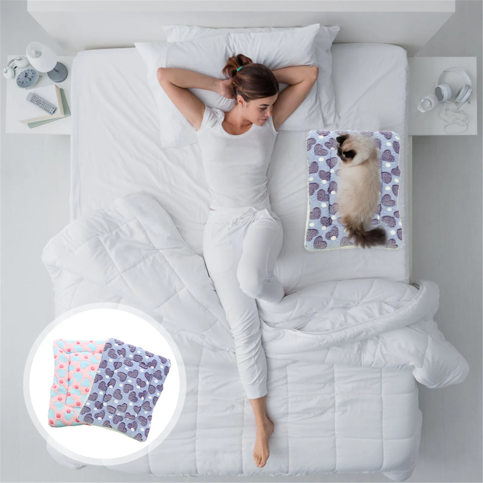 

2pcs Pet Blanket Pad Thick Cotton Small Pets Warm Cushion Dog Cat Bed Cleaning Supplies Durable Non Fading