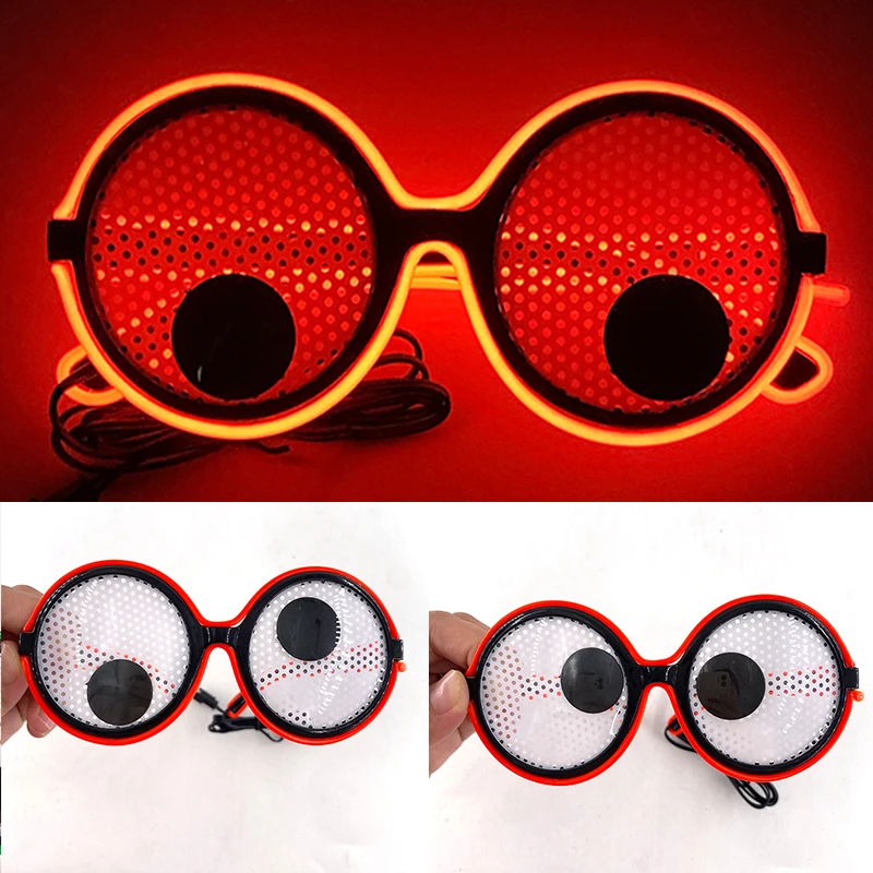 Glowing eyeball movable Glasses luminous Funny glasses Prank glasses for Kids Men Women Halloween props birthday Photo props