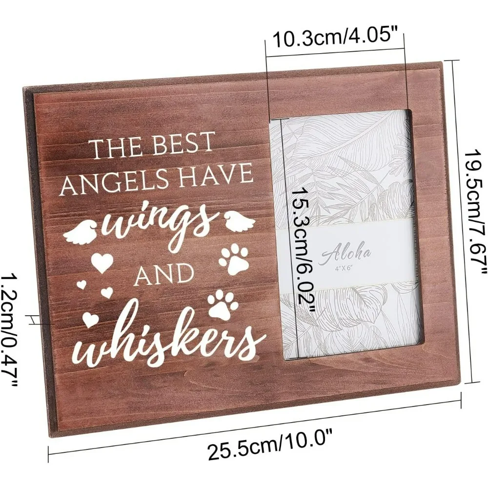 The Best Angels Have Wings and Whiskers Picture Frame 4x6 inch Pet Memorial Picture Frame with Paw Prints Pattern Wooden Pet