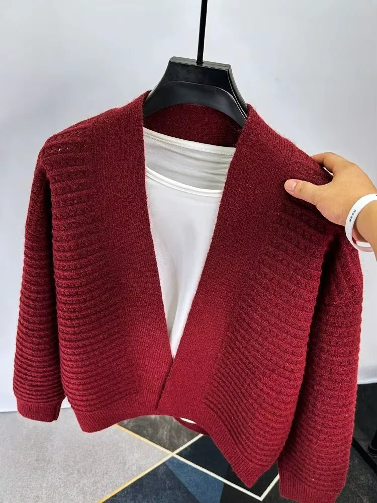 High quality luxury European sweater coat men trendy new high-end solid color boutique shawl cardigan casual warm knit jacket