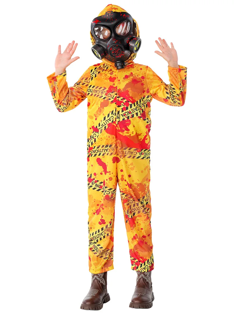 

Kids Biohazard Role Play Costume for Halloween Quarantine Zombie Cosplay Yellow Jumpsuit with Mask for Party Or Carnival