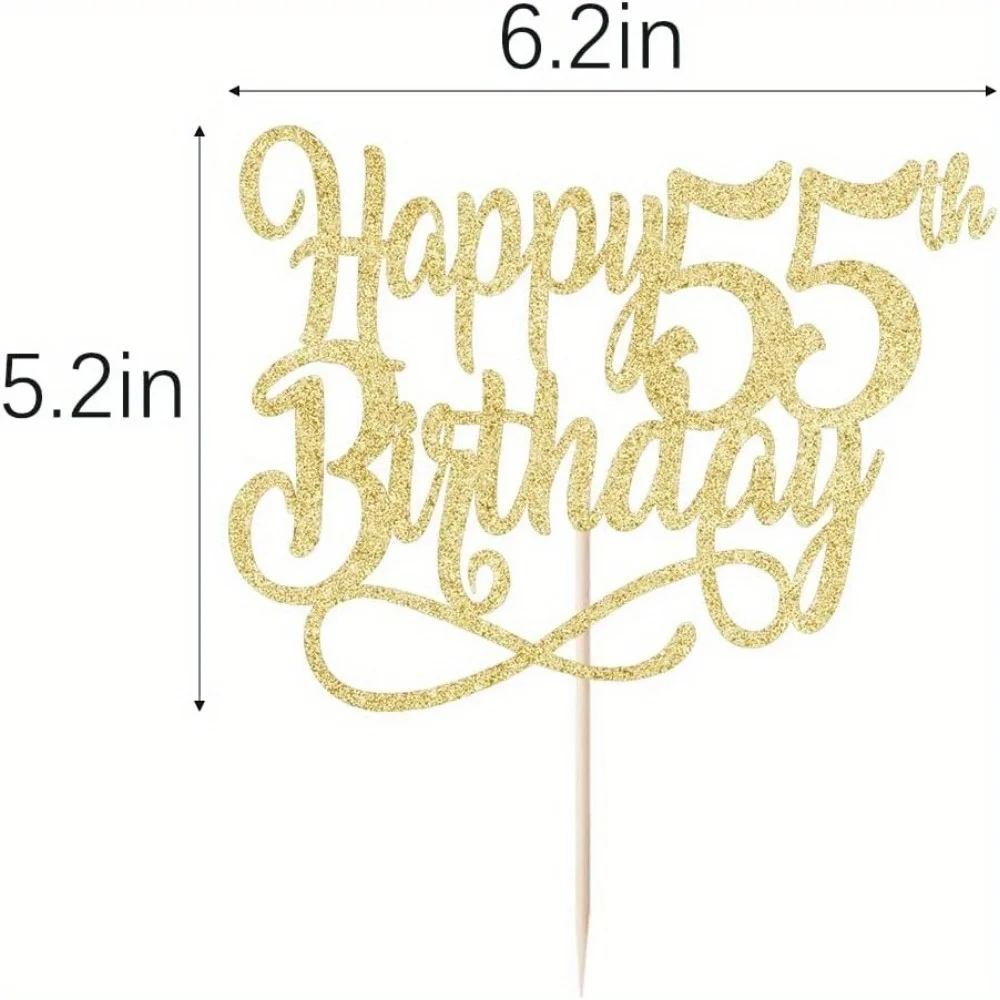 1 Stück Gold Glitzer Happy 55th Birthday Tortenaufsatz, Prost auf 55 Jahre, Happy 55th Birthday Tortenaufsatz, 55. Jahrestag – Detail 5