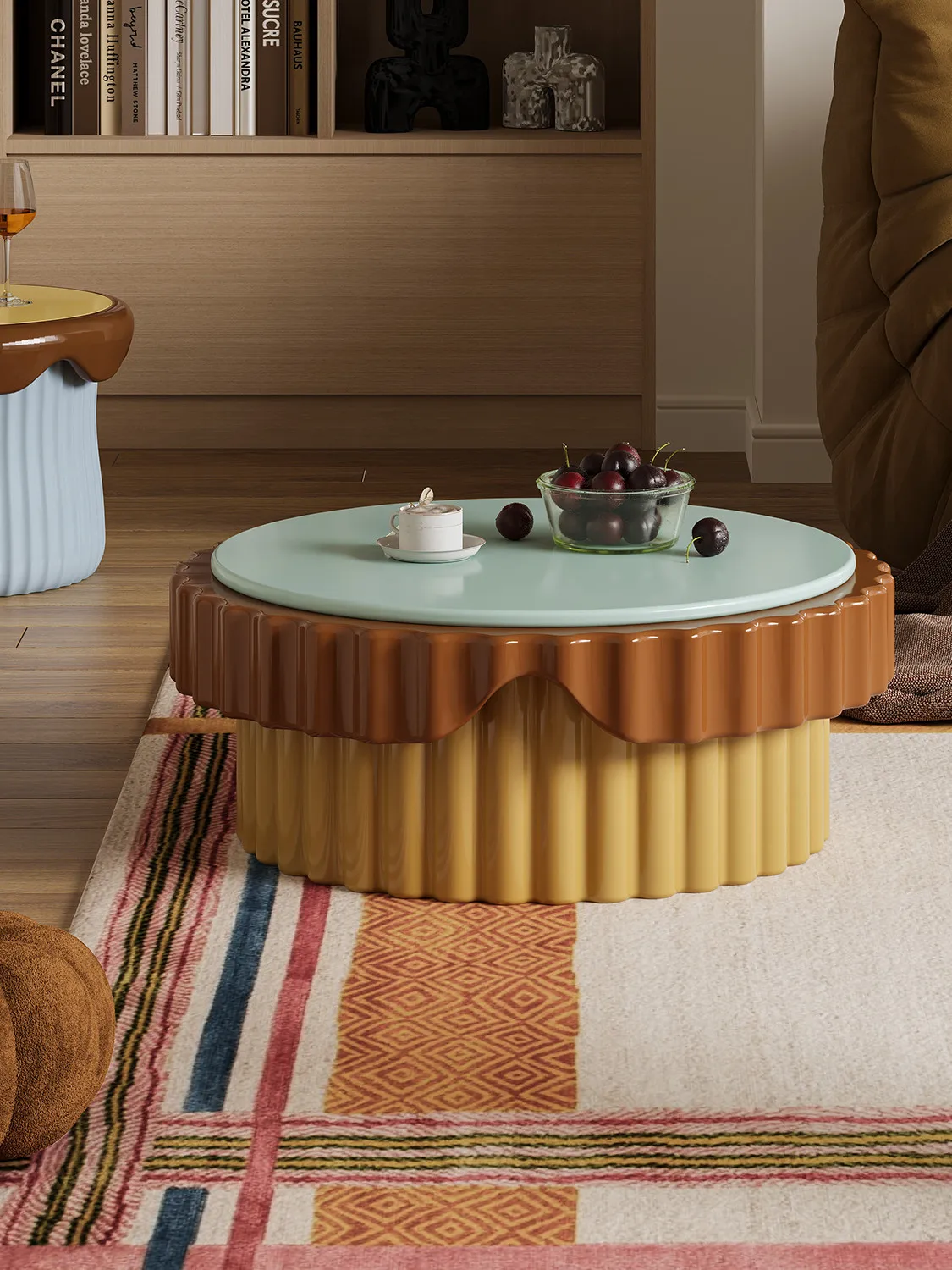 Cream wind cake coffee table living room household small apartment modern simple light luxury high-end round coffee table