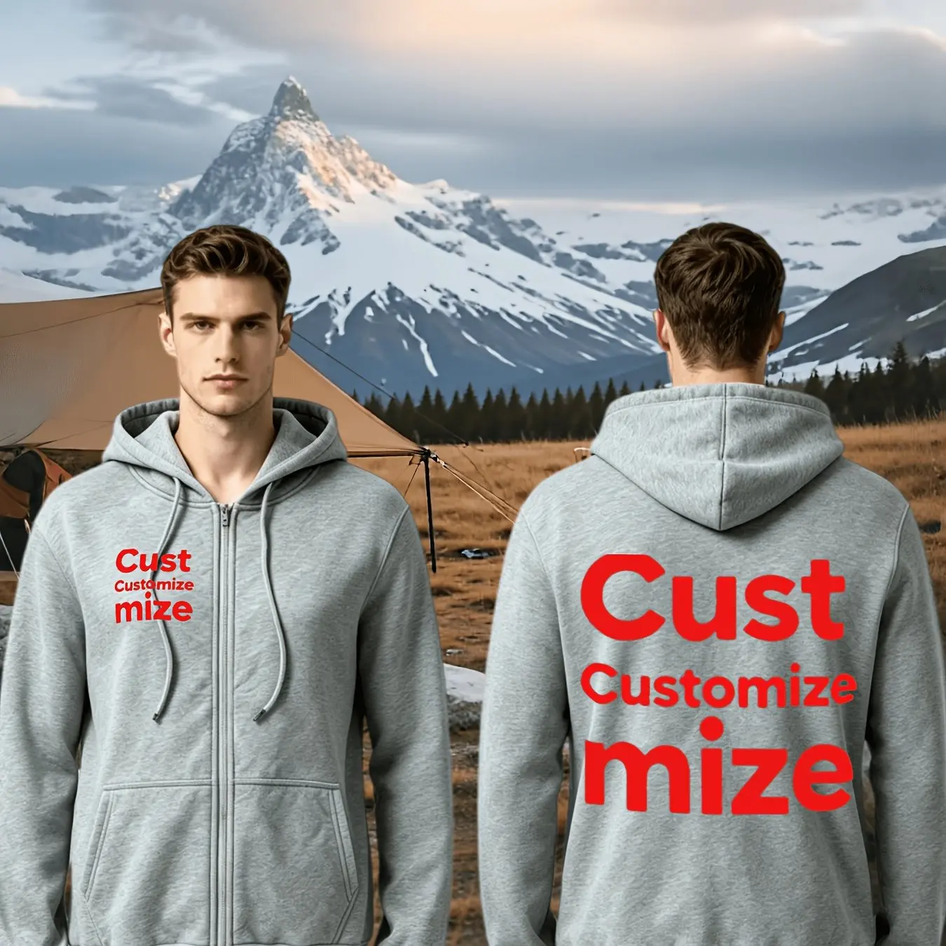 Herren-Kapuzenpullover mit Vorder- und Rückseiten-Print - Regular Fit Langarm-Sportjacke mit Reißverschluss und Personalisierter Anpassung – Detail 1