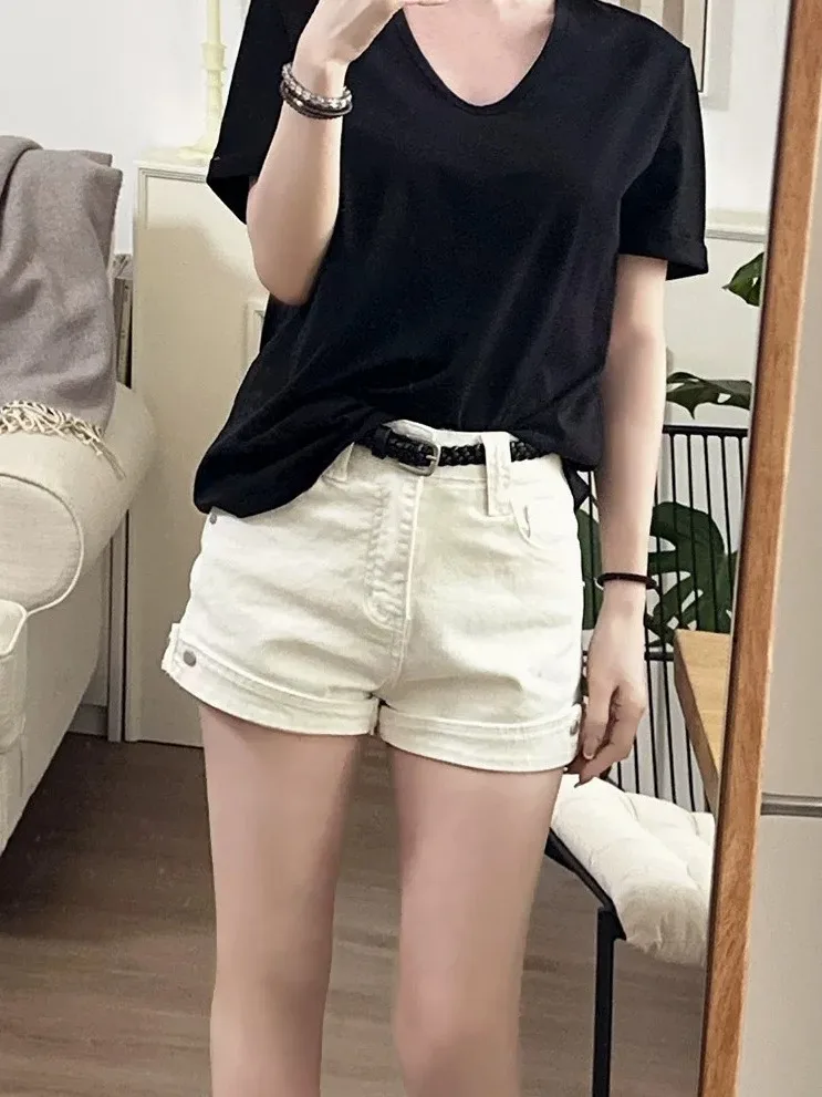 Retro High Waist Denim Shorts Women's Summer New Style Versatile Spicy Girl Cuffed Loose Wide Leg Hot Pants Korean Style