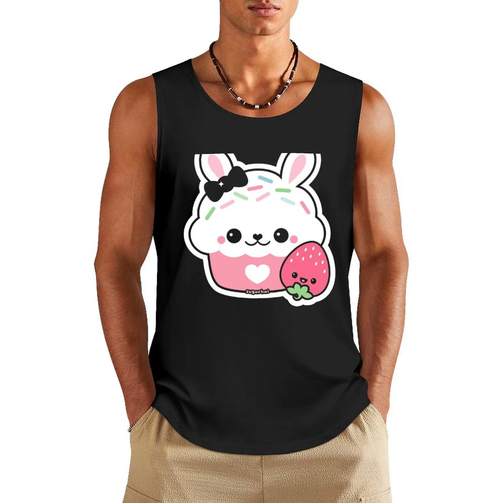 

Cute Bunny Cake Tank Top Man gym clothes bodybuilding men clothes Bodybuilding shirt Men's sleeveless