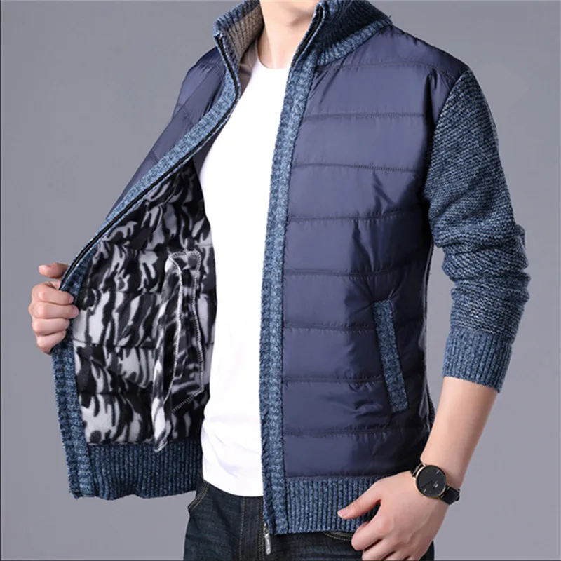 Winter Cardigan Men Thick Warm Sweater Coat Fashion Patchwork Slim Knitted Cardigan Sweater Mens Casual Cardigan Outerwear Man