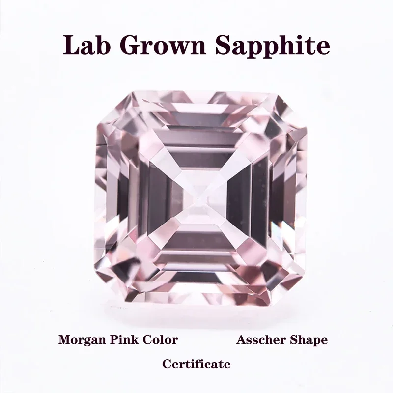 Lab Grown Sapphire  Asscher Shapr Morgan Pink Color DIY Charms Ring Necklace Earrings Main Materials Shiny Quality Certificate