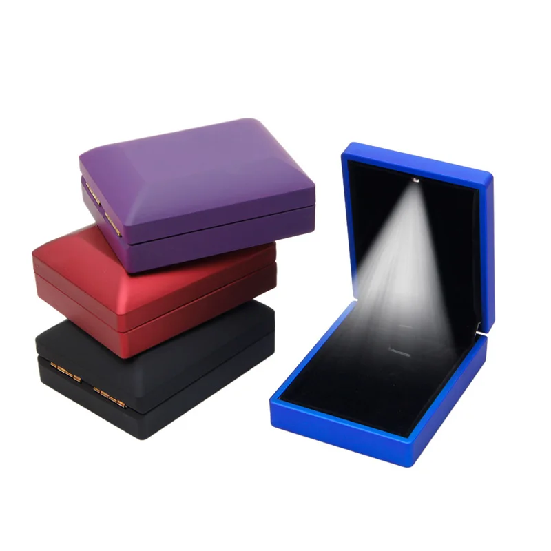 

Luxury Ring Box Square Wedding Ring for Case Jewelry Gift Box with LED Light for Proposal Engagement Red Black Blue Purp